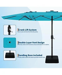 Gaomon Large Outdoor 15FT Double-Sided Rectangular Patio Umbrella with Base for Pool, Lawn