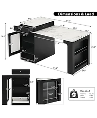 Clihome K&K 59.5" Kitchen Island with Extendable Dining Table, Storage Table Double-sided for Kitchen, Room