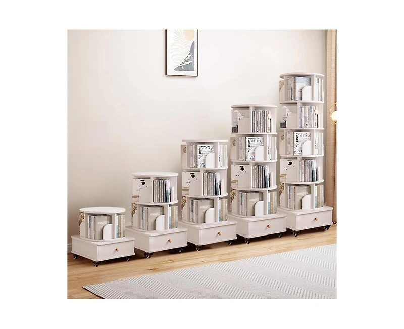 sumyeg 360 Degree Rotating Display Corner Bookshelf 6 Tier Bookcase Storage Rack with Wheels