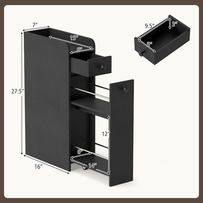 Gymax Small Bathroom Storage Cabinet 4-Tier Narrow Toilet Side Storage Cabinet