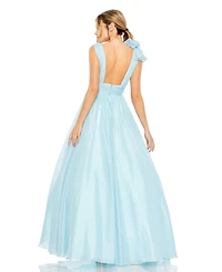 Women's One-Shoulder Ruffle Ball Gown with Plunging V-Neck