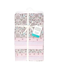Hudson Baby Girl Cotton Poly Flannel Receiving Blankets Bundle, Outline Floral Soft Pink, One Size