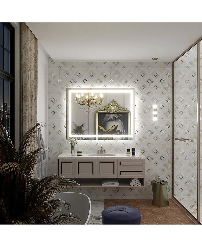 Apmir 30" x 40" Super Bright Front and Back Led Lighted Anti-Fog Tempered Glass Bathroom/Vanity Mirror with Etl and 3-Year Warranty