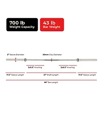 Sunny Health & Fitness 86” (7 ft) Olympic Barbell Bar with 30mm shaft diameter