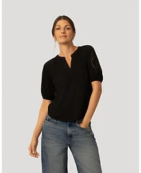 Cable & Gauge Women's Slub Knit Split Neck Raglan Top