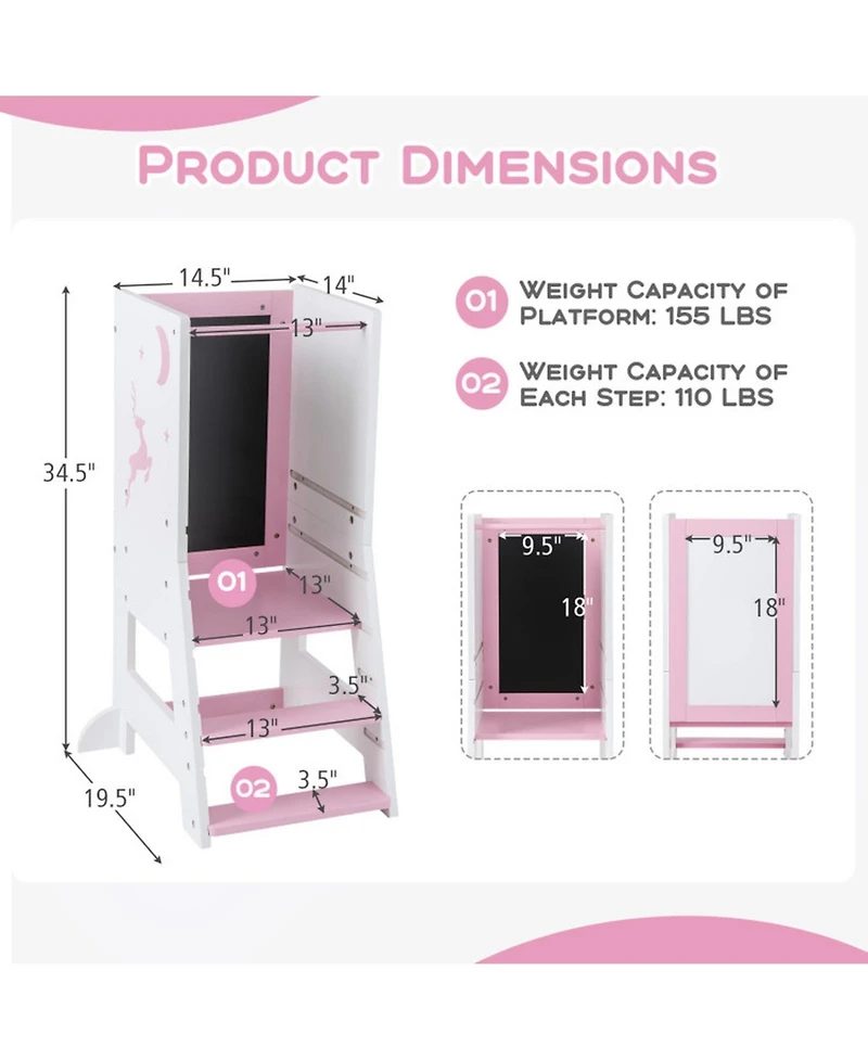 Gouun Toddler Kitchen Standing Tower with Chalkboard and Whiteboard