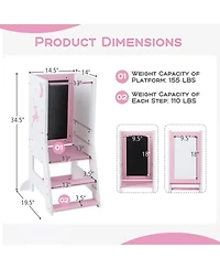 Gouun Toddler Kitchen Standing Tower with Chalkboard and Whiteboard