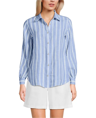 Lands' End Women's Tall Linen Long Sleeve Feminine Shirt