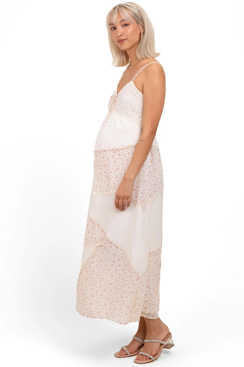 Pinkblush Maternity Cream Floral Sweetheart Neck Midi Dress