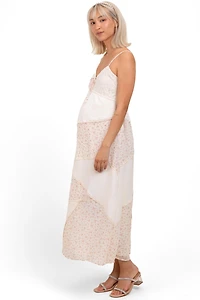 Pinkblush Maternity Cream Floral Sweetheart Neck Midi Dress