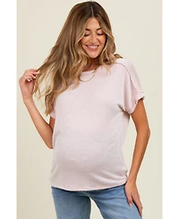 Pinkblush Maternity Pink Ribbed Exposed Seam Short Sleeve Top