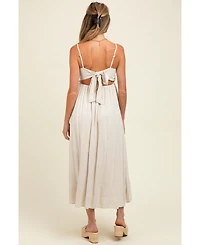 Pinkblush Maternity Beige Linen Ribbon Pattern Embroidered Midi Dress