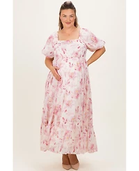 Pinkblush Plus Size Red Floral Puff Sleeve Maxi Dress
