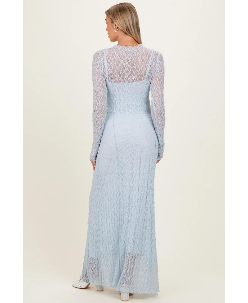 Pinkblush Maternity White Lace Mock Neck Long Sleeve Maxi Dress