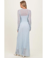 Pinkblush Maternity White Lace Mock Neck Long Sleeve Maxi Dress