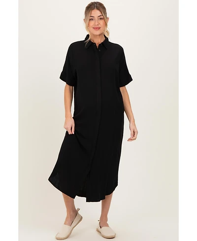 Pinkblush Maternity Black Button Down Midi Shirt Dress