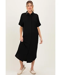Pinkblush Maternity Black Button Down Midi Shirt Dress