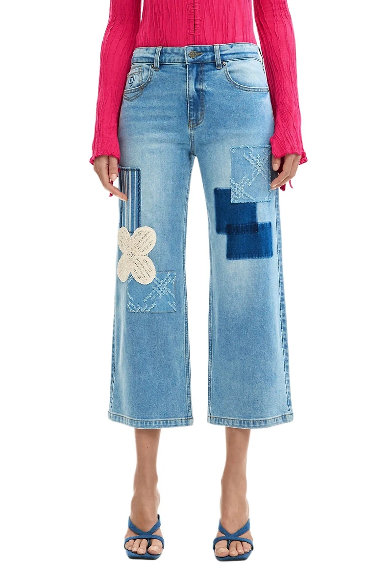 Desigual Women's Crochet Patch Denim Trousers