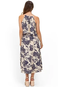 Pinkblush Maternity Navy Floral Flounce Halter Midi Dress