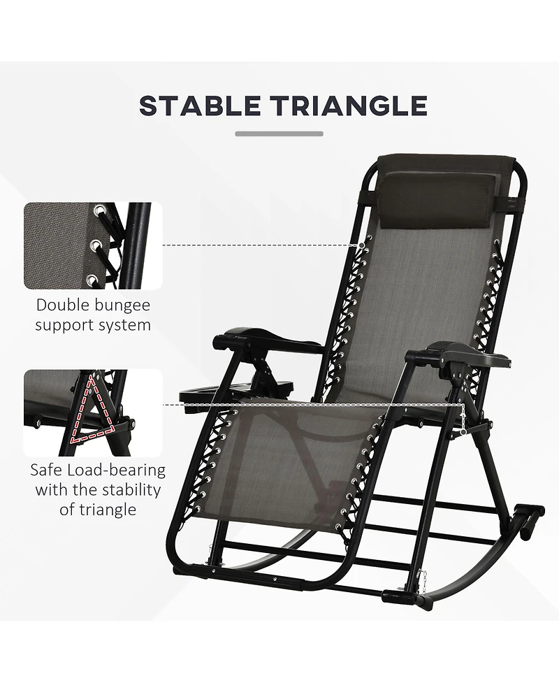 Outsunny Zero Gravity Reclining Rocking Chair, Lounge Rocker, Folding, Pillow, Side Tray, Cup and Phone Holder