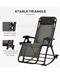 Outsunny Zero Gravity Reclining Rocking Chair, Lounge Rocker, Folding, Pillow, Side Tray, Cup and Phone Holder