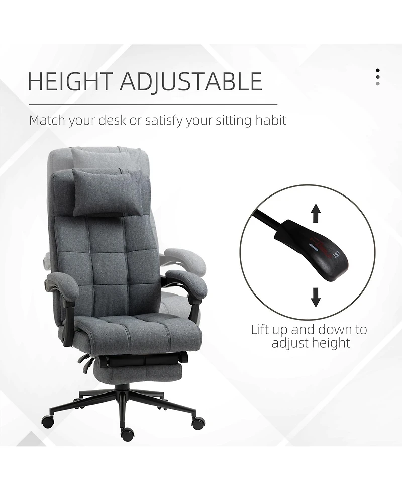 Vinsetto Reclining Office Chair Swivel Chair Footrest Linen-Feel Dark