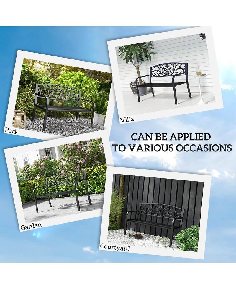 Outsunny Patio Park Garden Bench Porch Path Chair Outdoor Lawn Garden Black 2 Seat