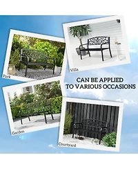 Outsunny Patio Park Garden Bench Porch Path Chair Outdoor Lawn Garden Black 2 Seat