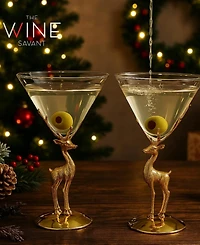 The Wine Savant Gold Stag Antler Standing Martini Glasses, Set of 2