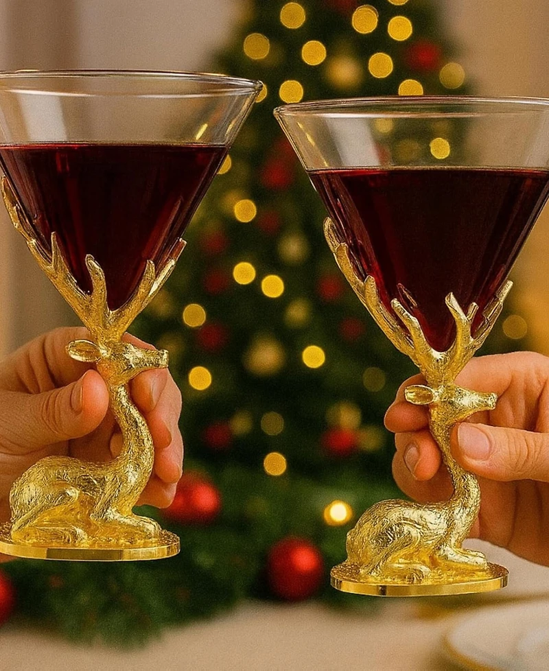 The Wine Savant Gold Stag Antler Sitting Martini Glasses, Set of 2