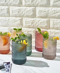 The Wine Savant Muted Hobnail Highball Glasses With Straws, Set of 6