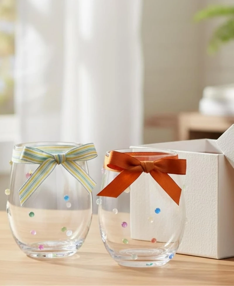 The Wine Savant Confetti Polka Dot Stemless Wine Glasses, Set of 2