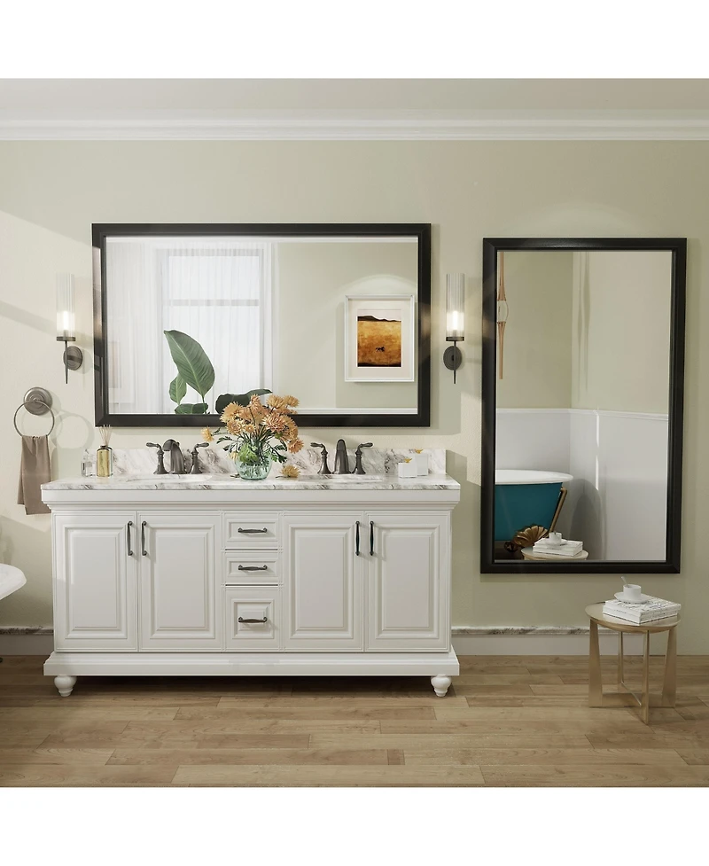 Apmir 60" x 36" Inch Thick Metal Framed Wall Mirrors for Bedroom
