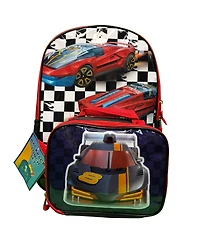 Upd Hot Wheels Boys 16" Backpack for School with Rectangular Lunch Bag, for Kids