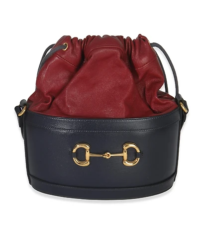Pre-Owned Gucci Red Navy Calfskin Horsebit 1955 Drawstring Bucket Bag