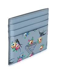 Pre-Owned Prada Light Blue Astral Swallow Saffiano Card Holder
