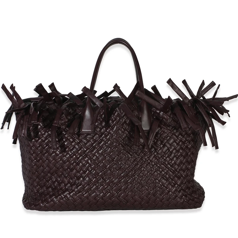 Pre-Owned Bottega Veneta Burgundy Nappa Intrecciato Fringe Oversized Cabat Tote