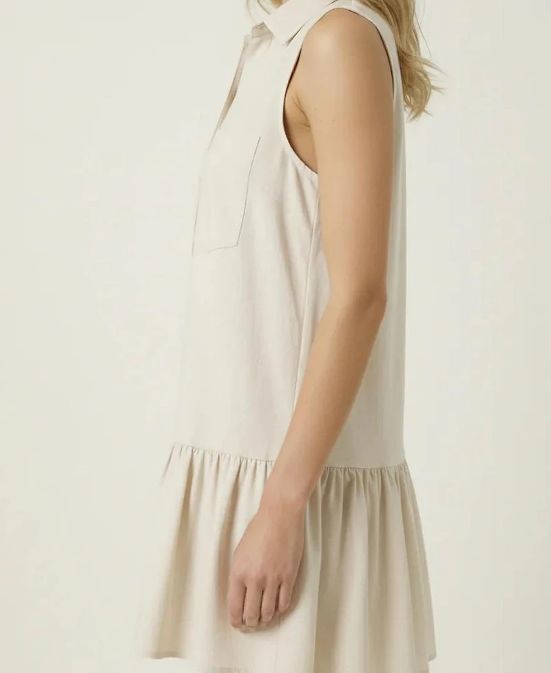 Modenaire Women's Sleeveless Collared Drop-Waist Pocket Dress