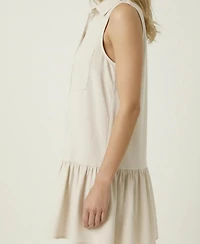 Modenaire Women's Sleeveless Collared Drop-Waist Pocket Dress