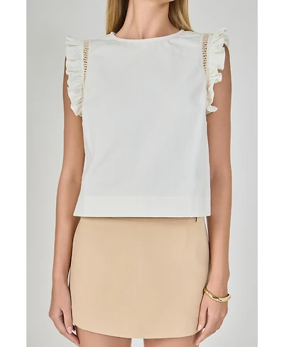 endless rose Women's Sleeveless Embroidered Shoulder Top