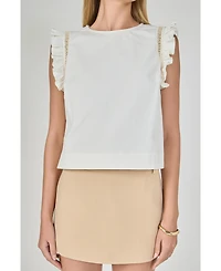 endless rose Women's Sleeveless Embroidered Shoulder Top