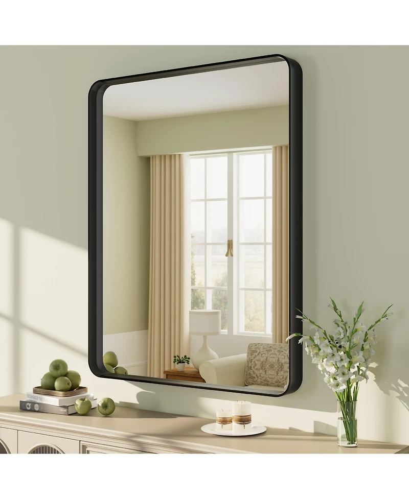 Apmir 28" x 36" High-Strength Tempered Glass and Aluminum Alloy Framed Wall Decor Bathroom Vanity Mirror