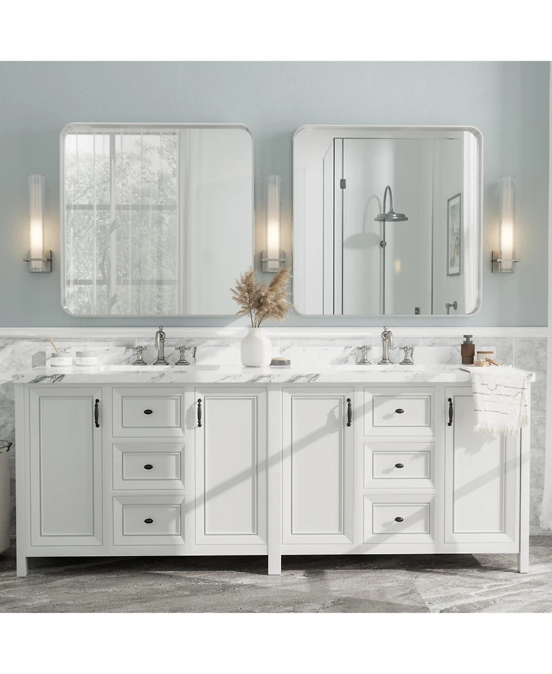 Apmir 36" x 36" High-Strength Tempered Glass and Aluminum Alloy Framed Wall Decor Bathroom Vanity Mirror in Brushed Silver
