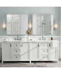 Apmir 36" x 36" High-Strength Tempered Glass and Aluminum Alloy Framed Wall Decor Bathroom Vanity Mirror in Brushed Silver
