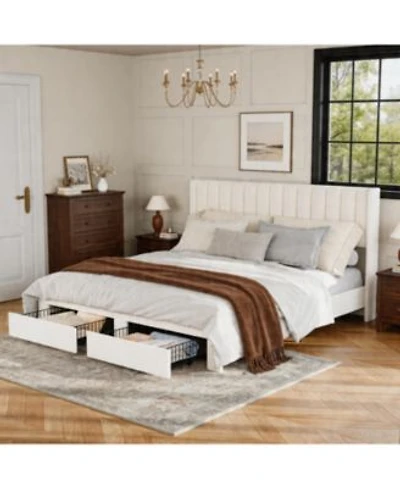 Gaomon Velvet Wingback Platform Bed With 2 Storage Drawers Upholstered Bed Frame Wooden Slats No Box Spring Needed Easy Assembly