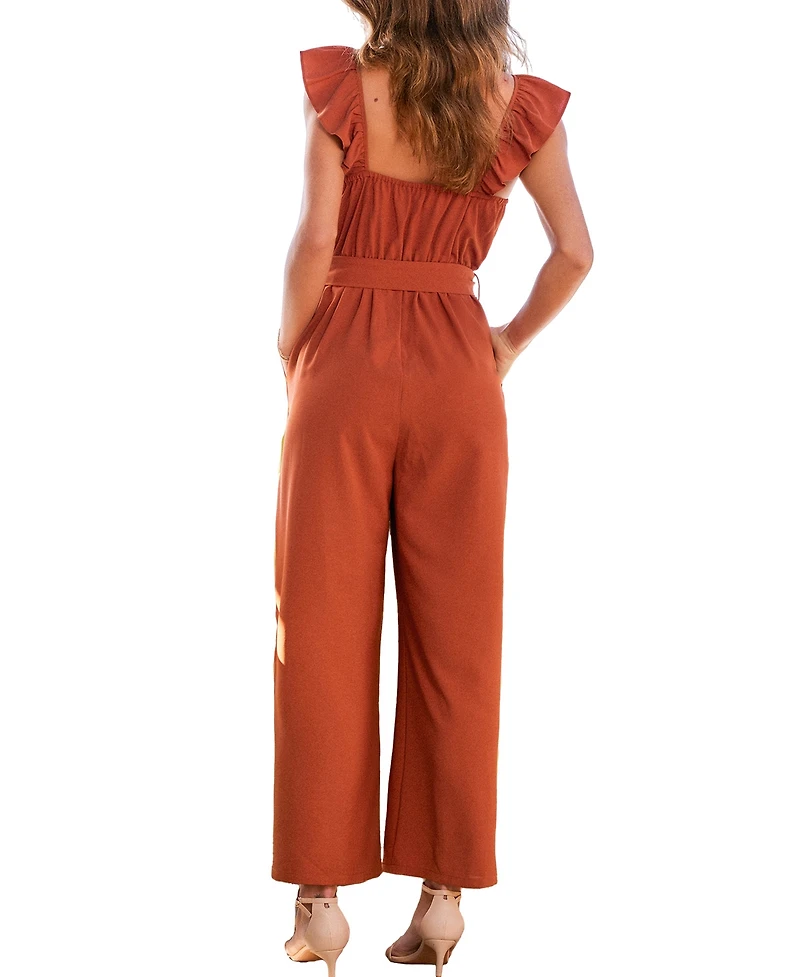 Cupshe Women's Ruffle Waist Tie-Front Wide Leg Jumpsuit