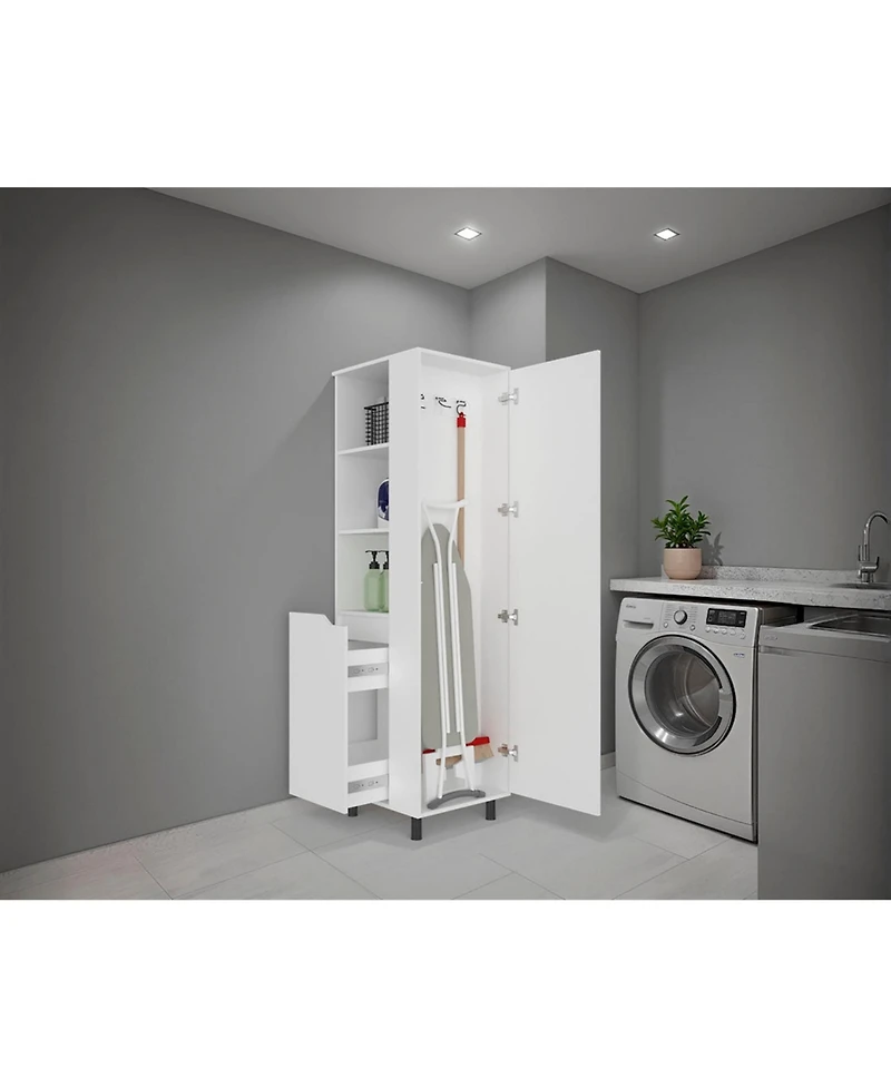 Busdays Cleaning Supplies Cabinet Tall Storage Cabinet with Door and Shelf Freestanding Organizer for Bathroom Laundry Utility Room