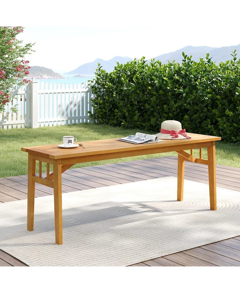 Gymax 2 Pcs Acacia Wood Outdoor Bench 48'' Long Backless Wooden Picnic Bench Slatted Seat