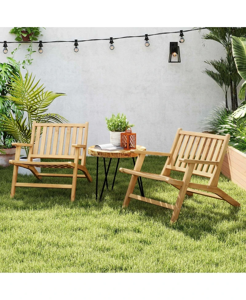 Gouun Mid-Century Outdoor Teak Wood Reclining Chair with 107degree(s) Backrest and Sleek Armrests