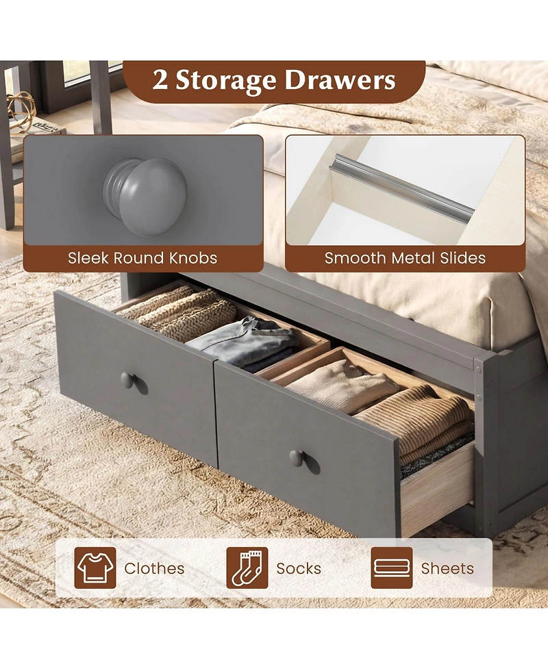 Slickblue Twin Bed Frame with Built-in Storage Drawers and Headboard